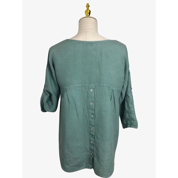 Terzo Millennio Small Linen Italy Blouse Tunic Top Long Sleeve Buttons Roll Up - Picture 3 of 14